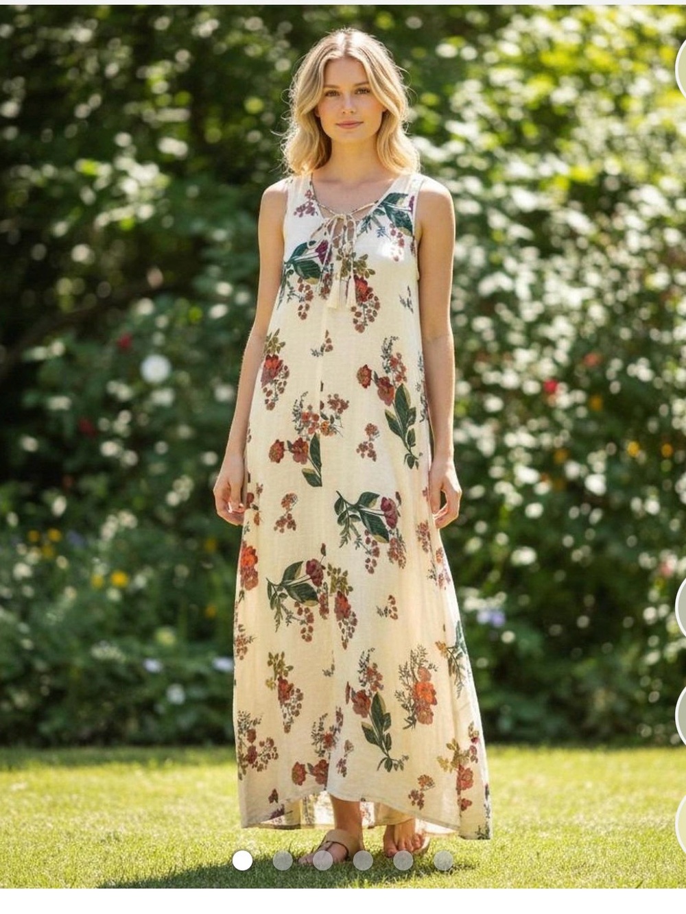 lovestitch Cream Floral Lace-Up Maxi Dress